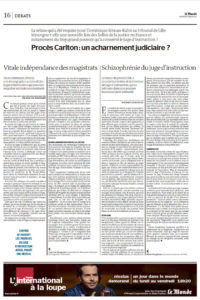 2015 - Tribune - Marie Burguburu - « Procès Carlton : un acharnement judiciaire ? » - Le Monde