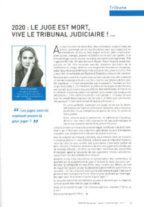 2020 - Tribune - Marie Burguburu - « 2020 : Le juge est mort, vive le tribunal judiciaire ! » - La Gazette du Palais